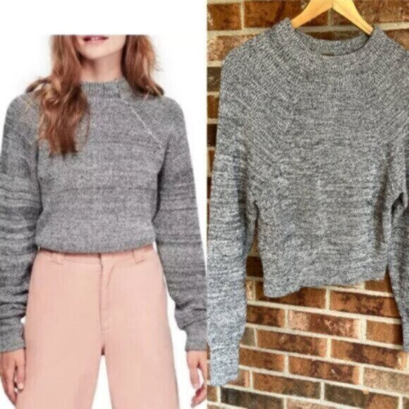 Free People Cotton  Too Good Pullover Sweater Black Heathered  EUC XS - Picture 1 of 12